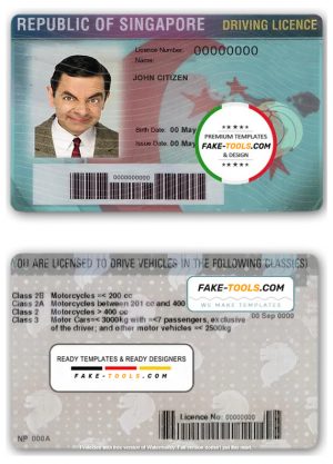 Singapore driving license template in PSD format, fully editable, with all fonts
