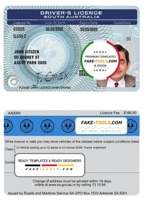 South Australia driving license template in PSD format, fully editable, with all fonts