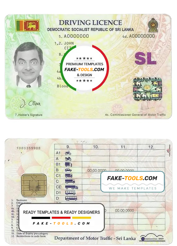 Sri Lanka driving license template in PSD format, fully editable scan effect