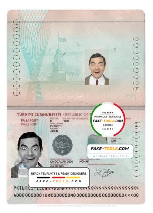 Turkey passport template in PSD format, fully editable, + editable PSD photo look (2018 - present)