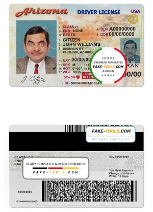 USA Arizona driving license template in PSD format