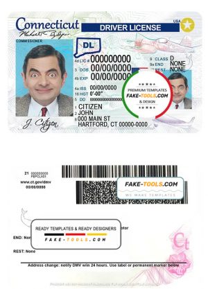 USA Connecticut driving license template in PSD format
