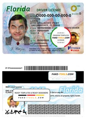USA Florida driving license template in PSD format