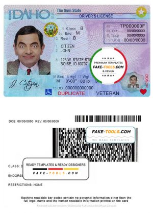 USA Idaho driver license template in PSD format