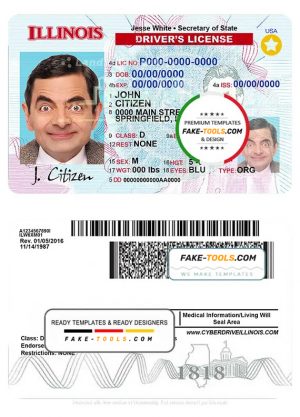 USA Illinois driving license template in PSD format