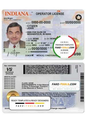 USA Indiana driving (operator) license template in PSD format (2019 – present)