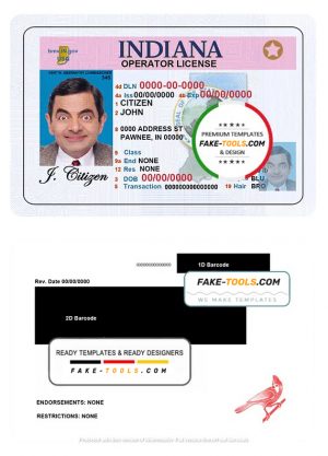 USA Indiana driving (operator) license template in PSD format