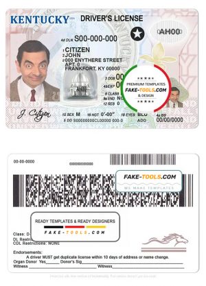 USA Kentucky driving license template in PSD format