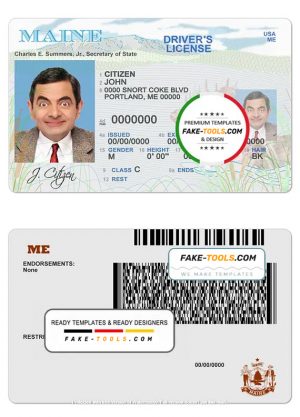 USA Maine state driving license template in PSD format, with all fonts