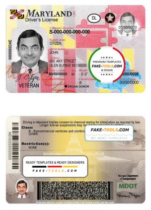 USA Maryland driving license template in PSD format