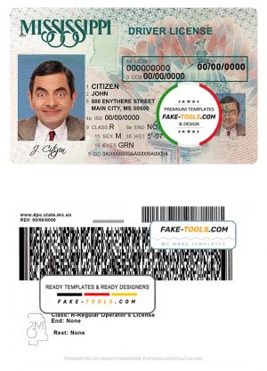 USA Mississippi driving license template in PSD format
