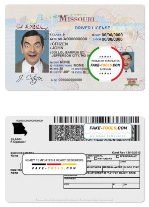 USA Missouri driving license template in PSD format, with the fonts