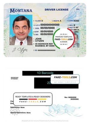 USA Montana driving license template in PSD format