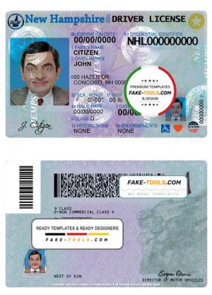USA New Hampshire driving license template in PSD format