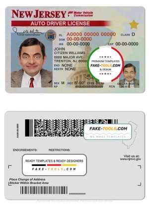 USA New Jersey driving license template in PSD format, with the fonts