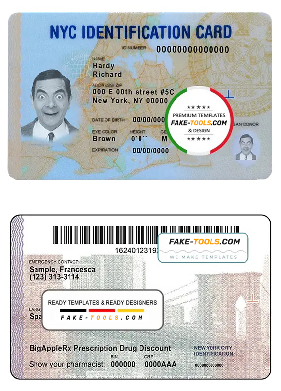 USA New York state ID template in PSD format, fully editable scan effect