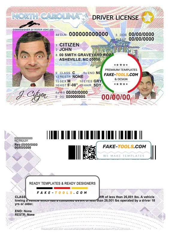 USA North Carolina driving license template in PSD format USA North Carolina driving license template in PSD format