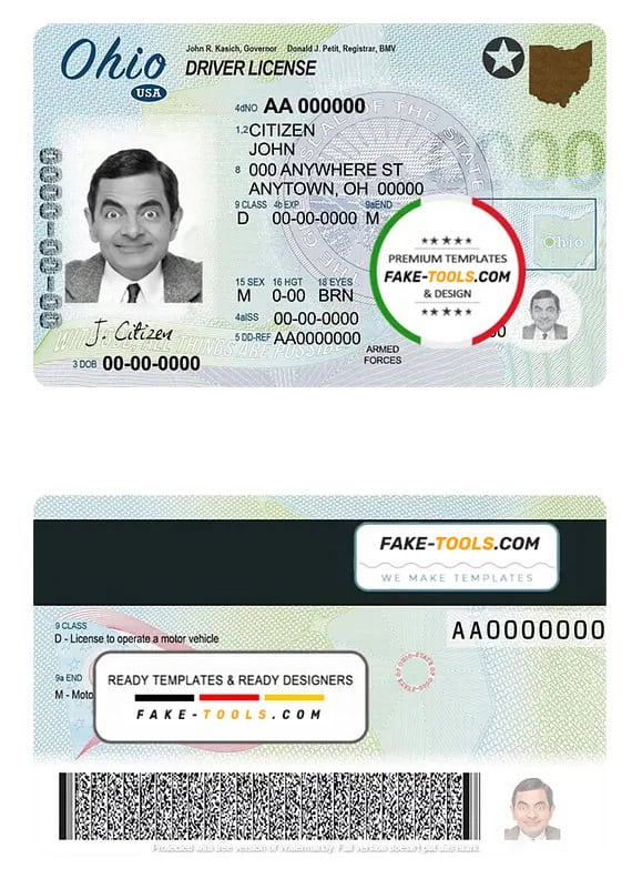 USA Ohio state driving license template in PSD format USA Ohio state driving license template in PSD format