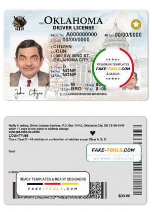 USA Oklahoma driving license template in PSD format, + editable PSD photo look (2020 - present)