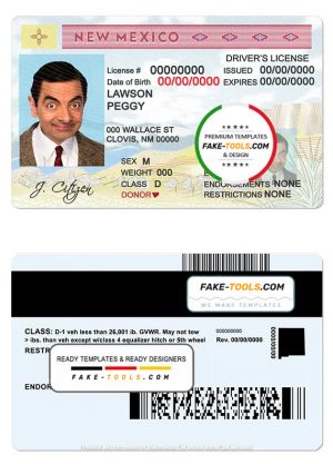 USA State New Mexico driving license template in PSD format
