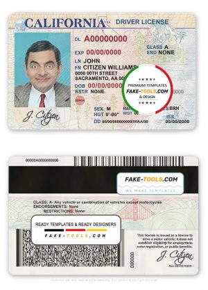USA state California driver license template in PSD format