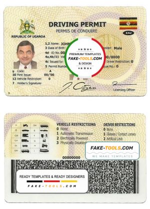 Uganda driving license template in PSD format, fully editable