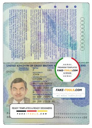 United Kingdom passport template in PSD format, fully editable, with all fonts