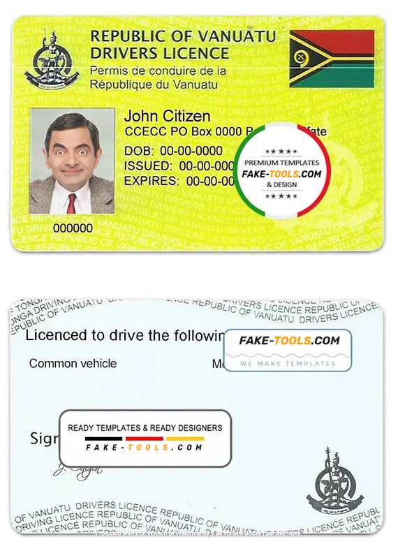 Vanuatu driving license template in PSD format, fully editable, with all fonts scan effect