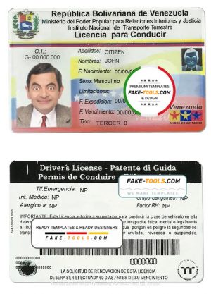 Venezuela driving license template in PSD format, fully editable