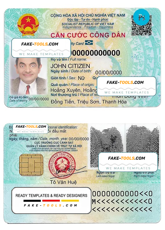 Vietnam ID card PSD template, completely editable scan effect