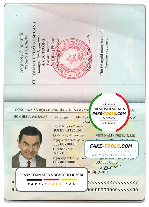 Vietnam passport template in PSD format, fully editable scan effect