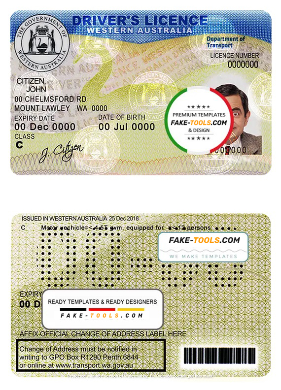 Western Australia driver license template in PSD format, fully editable scan effect