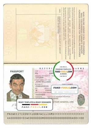 Zimbabwe passport template in PSD format, fully editable with all fonts