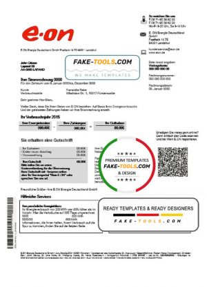 Germany E.ON Energie electricity utility bill template in Word and PDF format