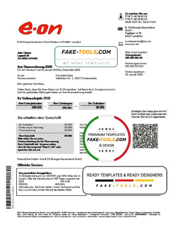 Germany E.ON Energie electricity utility bill template in Word and PDF format Germany E.ON Energie electricity utility bill template in Word and PDF format