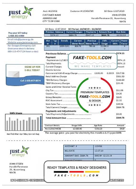 Germany Just Energy utility bill template in Word and PDF format (.doc and .pdf) Germany Just Energy utility bill template in Word and PDF format (.doc and .pdf)