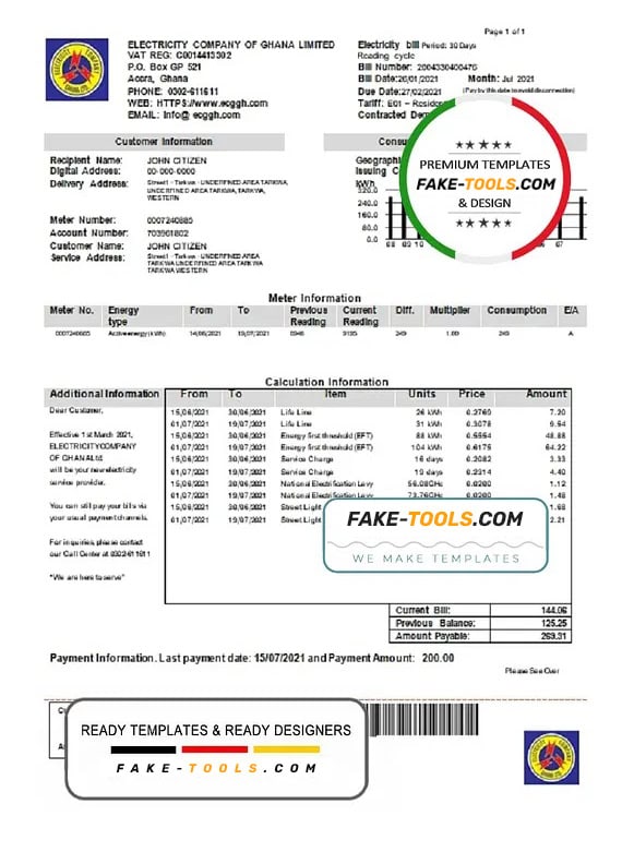 Ghana Electricity Company of Ghana utility bill template in Word and PDF format Ghana Electricity Company of Ghana utility bill template in Word and PDF format