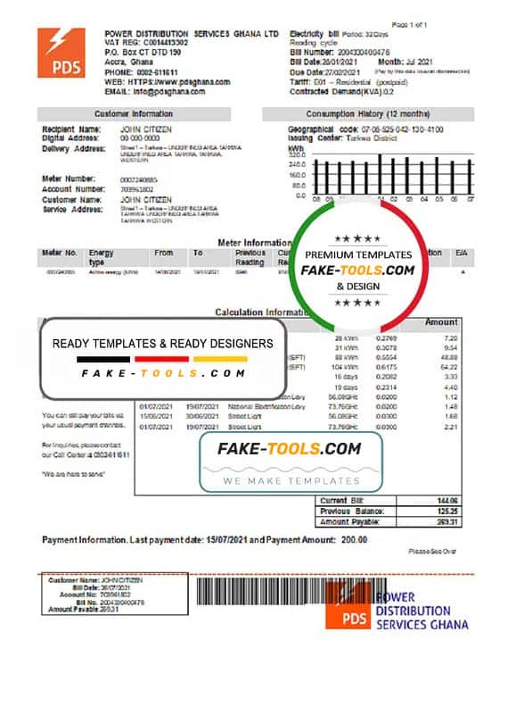 Ghana PDS electricity utility bill template in Word and PDF format Ghana PDS electricity utility bill template in Word and PDF format
