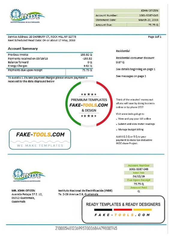 Guatemala INDE Instituto Nacional de Electrificación electricity utility bill template in Word and PDF format Guatemala INDE Instituto Nacional de Electrificación electricity utility bill template in Word and PDF format