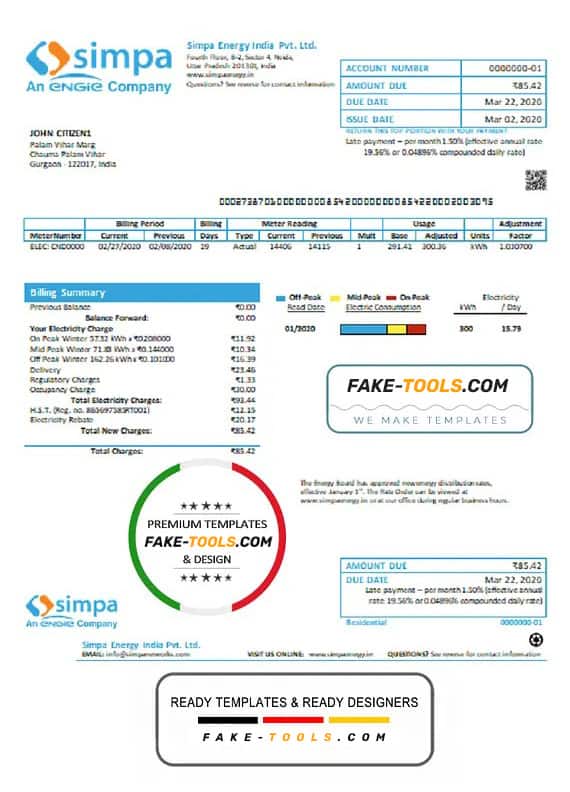 India Simpa Energy India Pvt. Ltd utility bill template in Word and PDF format India Simpa Energy India Pvt. Ltd utility bill template in Word and PDF format