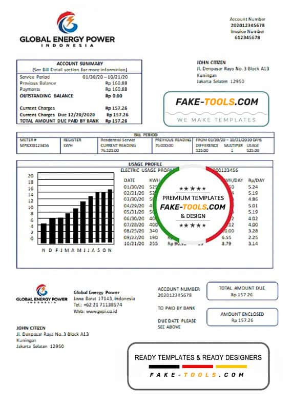 Indonesia Global Energy Power utility bill template in Word and PDF format Indonesia Global Energy Power utility bill template in Word and PDF format