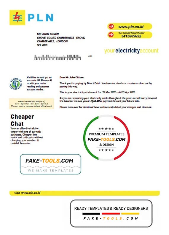 Indonesia PLN electricity utility bill template, fully editable in PSD format Indonesia PLN electricity utility bill template, fully editable in PSD format