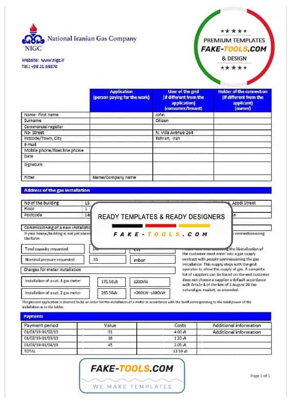Iran National Iranian Gas Company gas utility bill template in Word and PDF format Iran National Iranian Gas Company gas utility bill template in Word and PDF format