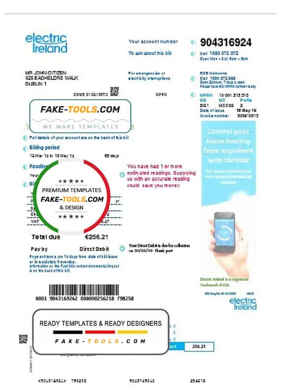 Ireland Electric Ireland utility bill template in Word and PDF format Ireland Electric Ireland utility bill template in Word and PDF format