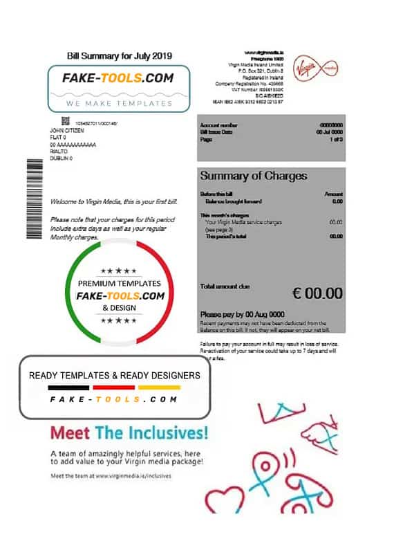 Ireland Virgin Media utility bill template in Word and PDF format, version 2 Ireland Virgin Media utility bill template in Word and PDF format, version 2