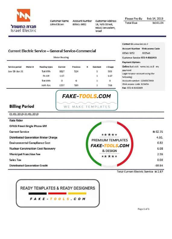Israel Electric Corporation electricity utility bill template in Word and PDF format (.doc and .pdf) Israel Electric Corporation electricity utility bill template in Word and PDF format (.doc and .pdf)