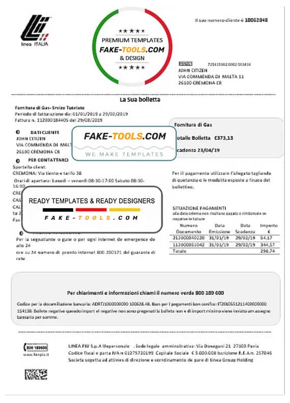 Italy Linea Italia utility bill template in Word and PDF format Italy Linea Italia utility bill template in Word and PDF format