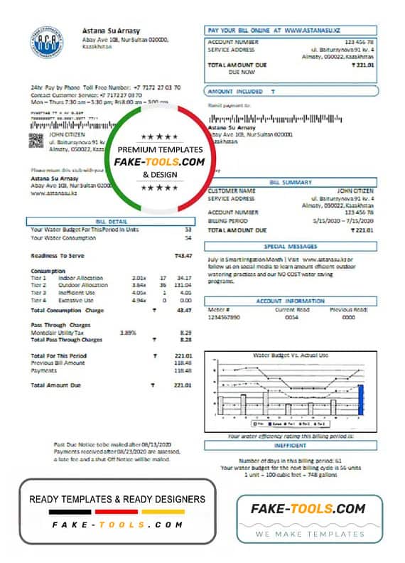 Kazakhstan Astana Su Arnasy utility bill template in Word and PDF format (.doc and .pdf) Kazakhstan Astana Su Arnasy utility bill template in Word and PDF format (.doc and .pdf)