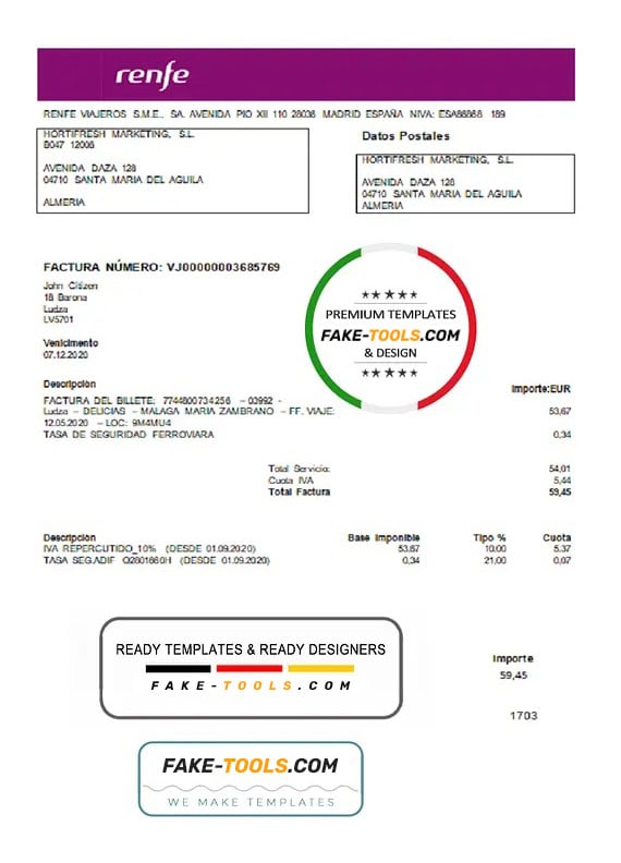Latvia Renfe utility bill template in Word and PDF format Latvia Renfe utility bill template in Word and PDF format
