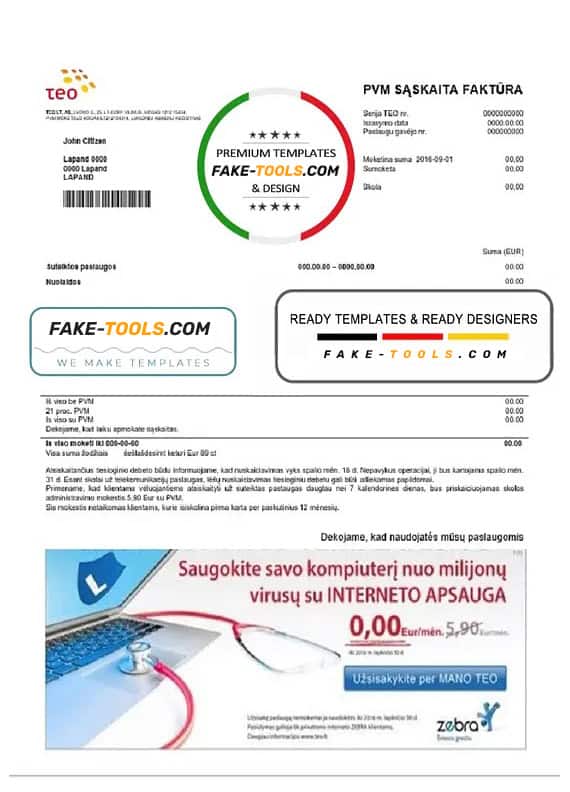 Lithuania Teo utility bill template in Word and PDF format (.doc and .pdf) Lithuania Teo utility bill template in Word and PDF format (.doc and .pdf)